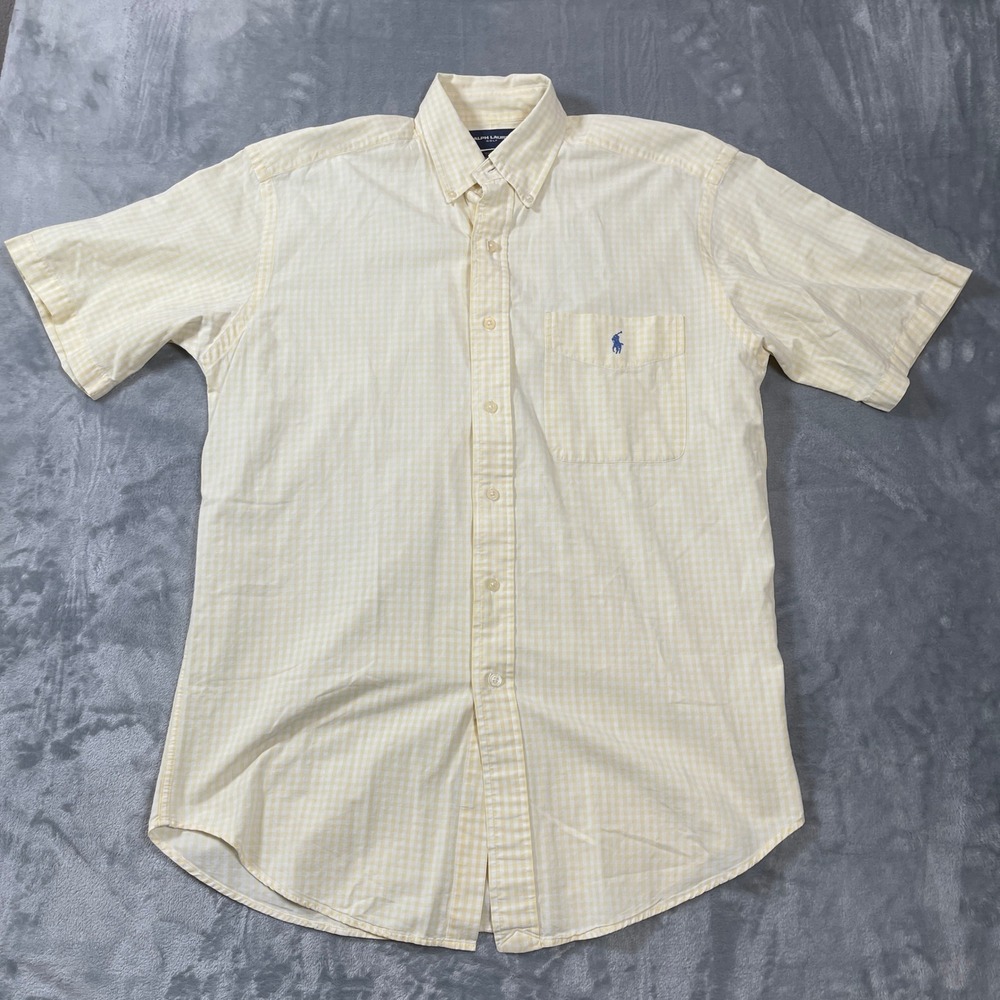 Ralph Lauren Golf Mens Small Yellow Gingham Short Sleeve Button Down Shirt